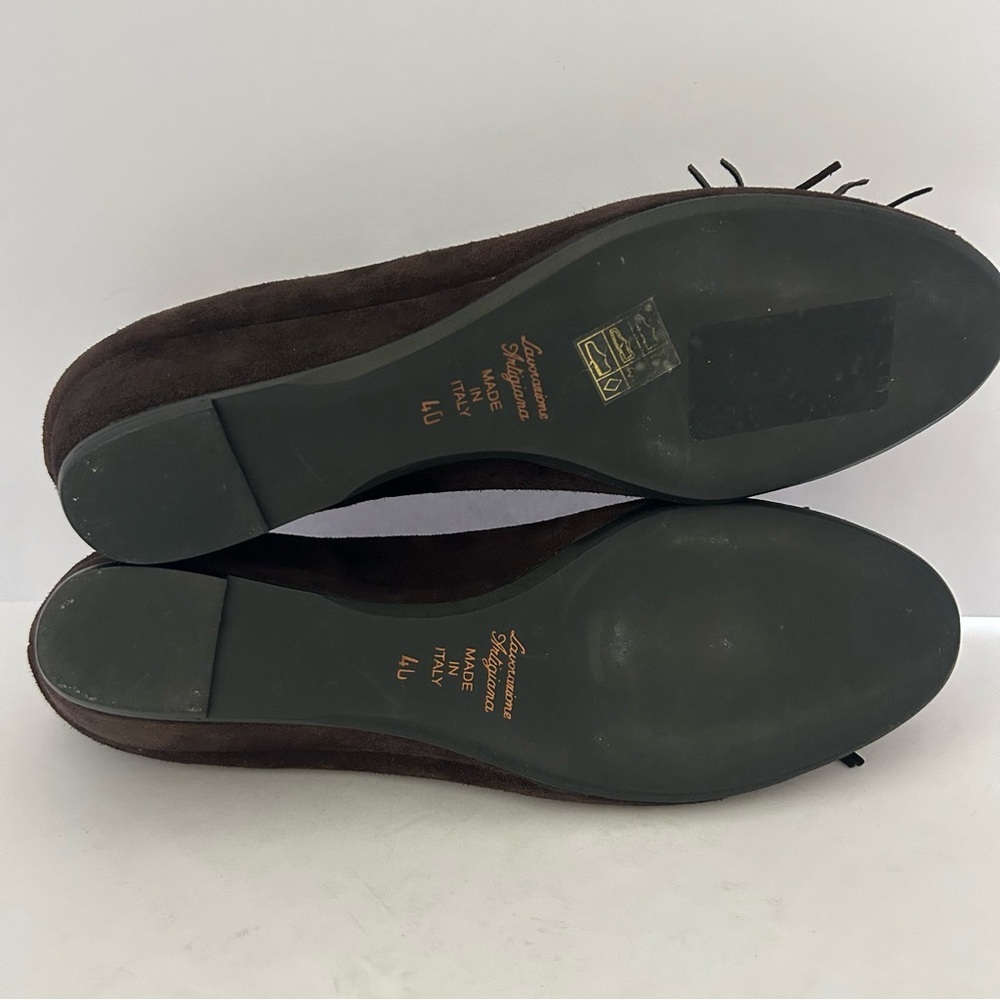 Brown Suede Pom Pom Ballet Flats Italy NEW Shoe Mini Wedge Fall Size EU 40 US 9 - Picture 4 of 10